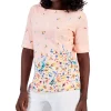 Karen Scott Women's Tulerie Dream Printed Elbow-Sleeve Top, Created For Macy's