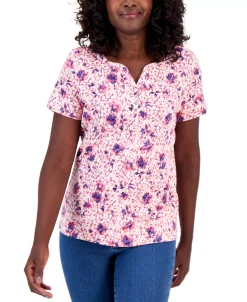 Karen Scott Women's Santa Ana Winds Printed Henley Top, Created For Macy's -Anne Klein Sales Store 23188491 fpx