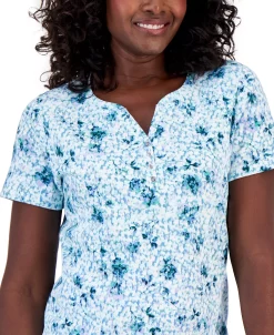 Karen Scott Women's Santa Ana Winds Printed Henley Top, Created For Macy's -Anne Klein Sales Store 23188495 fpx