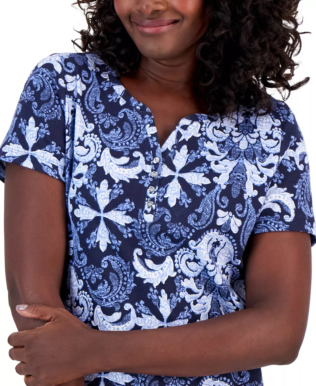 Karen Scott Women's Fleur De Lis Printed Henley Top, Created For Macy's 3 Karen Scott Women's Fleur De Lis Printed Henley Top, Created For Macy's - Image 3