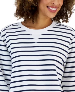 Karen Scott Women's Striped Fleece Crewneck Sweatshirt, Created For Macy's 6 Karen Scott Women's Striped Fleece Crewneck Sweatshirt, Created For Macy's -Anne Klein Sales Store 23197028 fpx