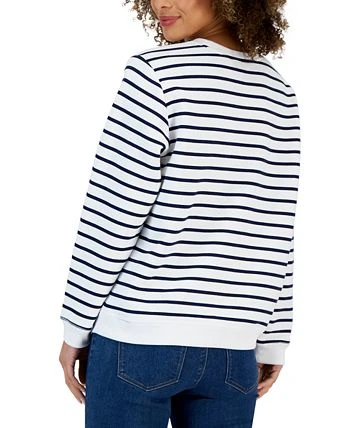Karen Scott Women's Striped Fleece Crewneck Sweatshirt, Created For Macy's 2 Karen Scott Women's Striped Fleece Crewneck Sweatshirt, Created For Macy's - Image 2