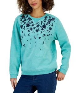 Karen Scott Women's Floral-Print Fleece Sweatshirt, Created For Macy's