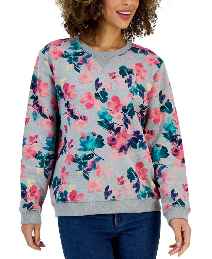 Karen Scott Women's Floral-Print Fleece Sweatshirt, Created For Macy's 1 Karen Scott Women's Floral-Print Fleece Sweatshirt, Created For Macy's