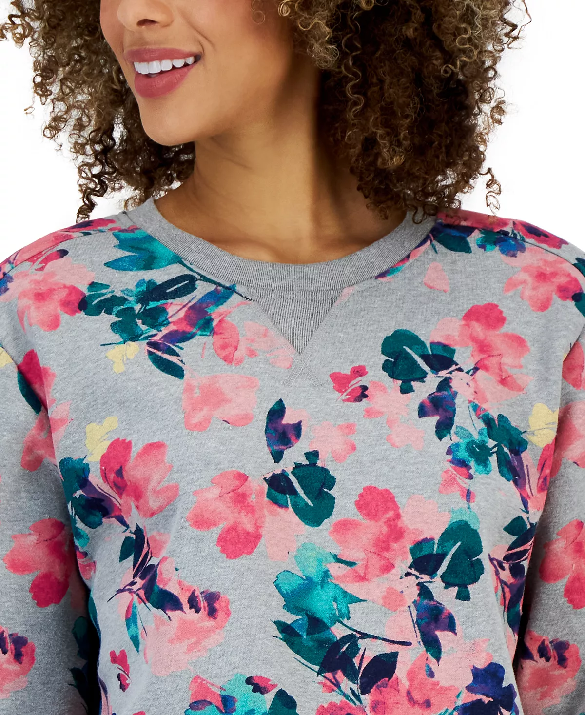 Karen Scott Women's Floral-Print Fleece Sweatshirt, Created For Macy's 3 Karen Scott Women's Floral-Print Fleece Sweatshirt, Created For Macy's - Image 3