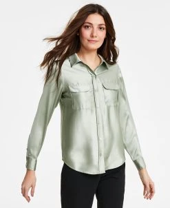 Alfani Women's Satin Collared Utility Blouse, Created For Macy's