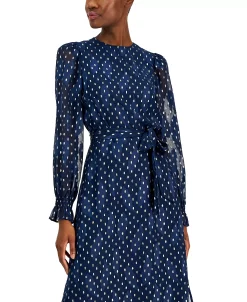 Anne Klein Women's Printed Tie-Waist Midi Dress -Anne Klein Sales Store 23220201 fpx
