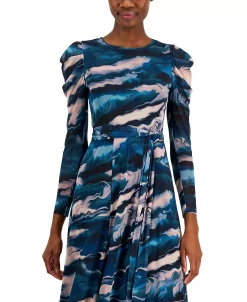 Anne Klein Women's Printed Puff-Sleeve Maxi Dress -Anne Klein Sales Store 23220206 fpx