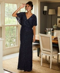 Adrianna Papell Women's Burnout Velvet Flutter-Sleeve Gown -Anne Klein Sales Store 23220451 fpx