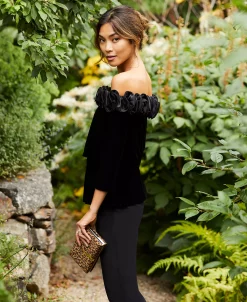 Adrianna Papell Women's Velvet Ruffled Off-The-Shoulder Top -Anne Klein Sales Store 23220486 fpx