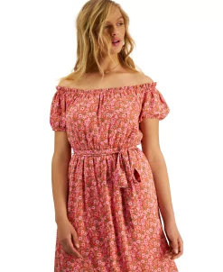 Bar III Women's Off-The-Shoulder Printed Puff-Sleeve Maxi Dress, Created For Macy's -Anne Klein Sales Store 23220491 fpx