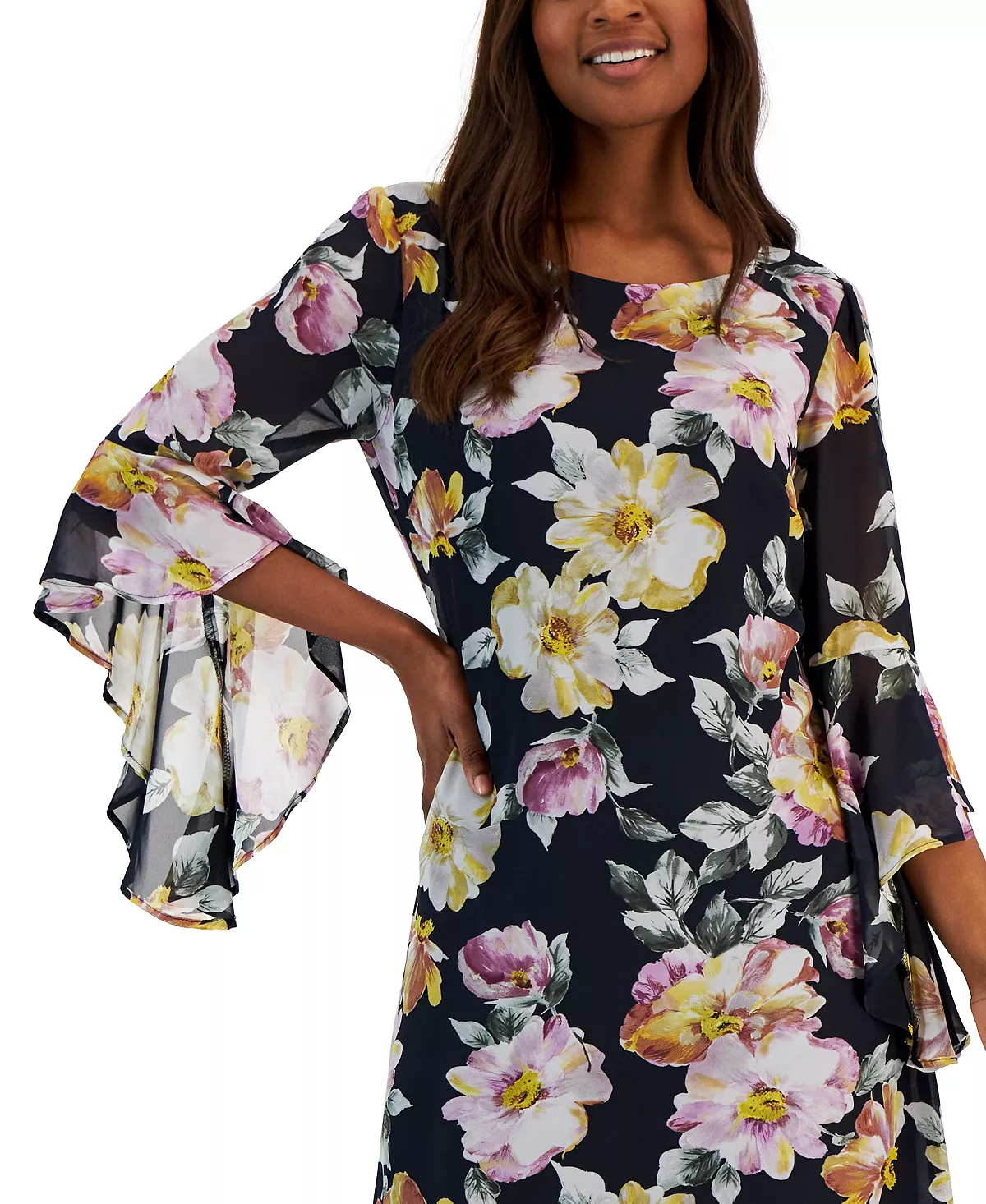 Connected Women's Floral-Print Ruffle-Sleeve Dress 4 Connected Women's Floral-Print Ruffle-Sleeve Dress - Image 4