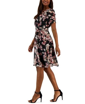 Connected Women's Floral Swiss-Dot Twist-Sleeve Sheath Dress 3 Connected Women's Floral Swiss-Dot Twist-Sleeve Sheath Dress - Image 3