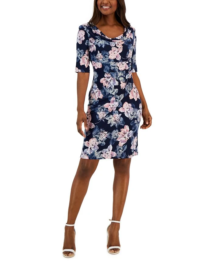Connected Women's Floral-Print Elbow-Sleeve Sheath Dress 1 Connected Women's Floral-Print Elbow-Sleeve Sheath Dress
