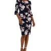 Connected Women's Floral-Print Flared-Sleeve Sheath Dress