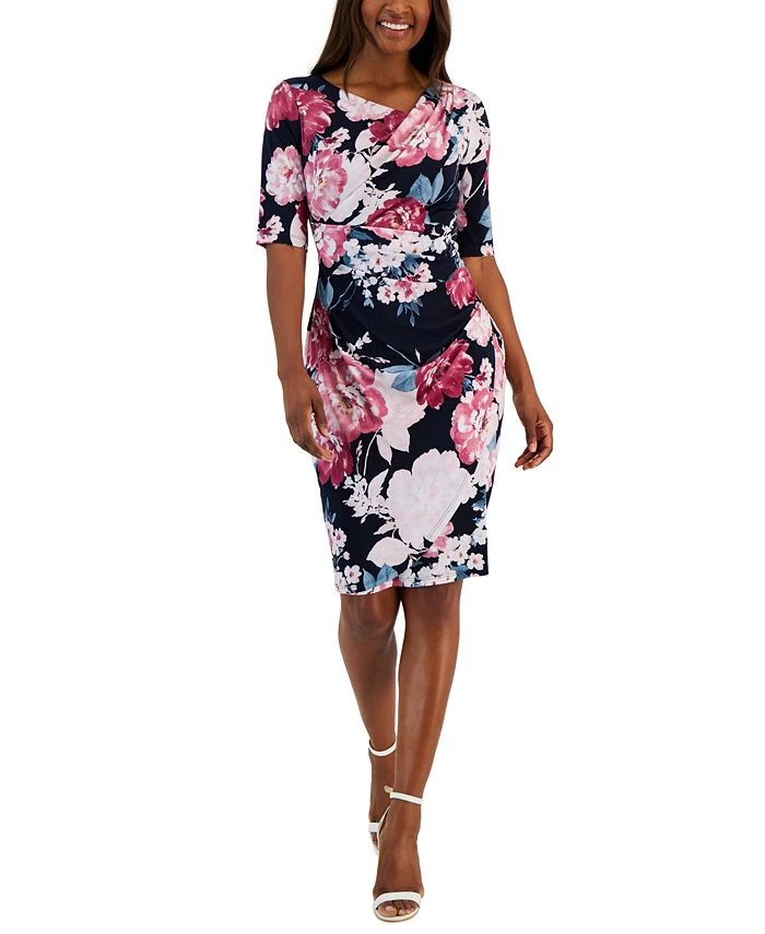 Connected Women's Floral-Print Elbow-Sleeve Sheath Dress 1 Connected Women's Floral-Print Elbow-Sleeve Sheath Dress