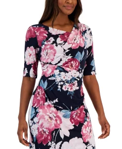 Connected Women's Floral-Print Elbow-Sleeve Sheath Dress 8 Connected Women's Floral-Print Elbow-Sleeve Sheath Dress -Anne Klein Sales Store 23220745 fpx