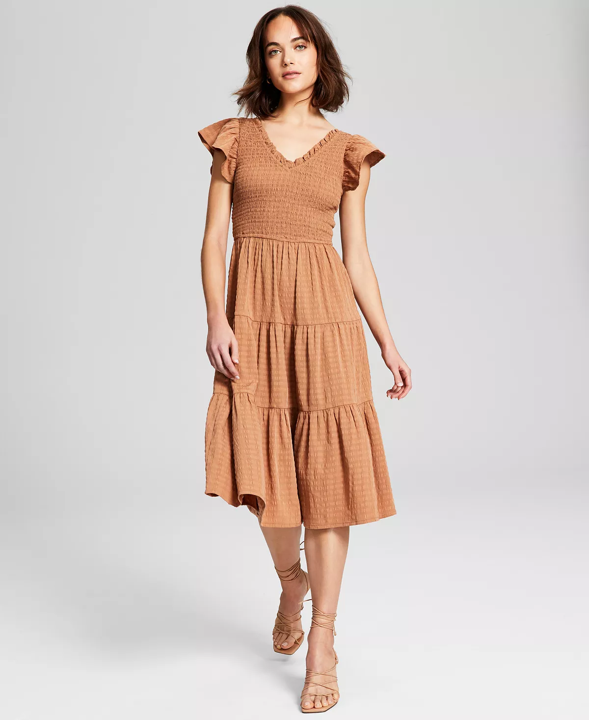 And Now This Women's Smocked Flutter-Sleeve Midi Dress 1 And Now This Women's Smocked Flutter-Sleeve Midi Dress