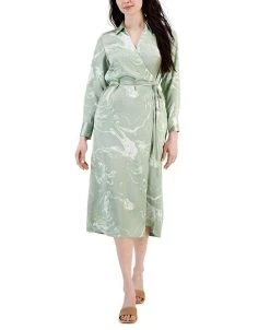 Alfani Women's Printed Long-Sleeve Satin Wrap Dress, Created For Macy's