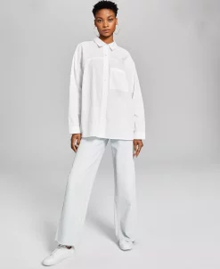 And Now This Women's Cotton Poplin Button-Up Shirt 8 And Now This Women's Cotton Poplin Button-Up Shirt -Anne Klein Sales Store 23247361 fpx