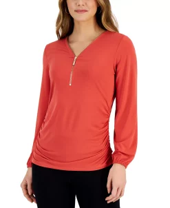 JM Collection Women's Zip-Front Ruched Top, Created For Macy's 19 JM Collection Women's Zip-Front Ruched Top, Created For Macy's -Anne Klein Sales Store 23252690 fpx
