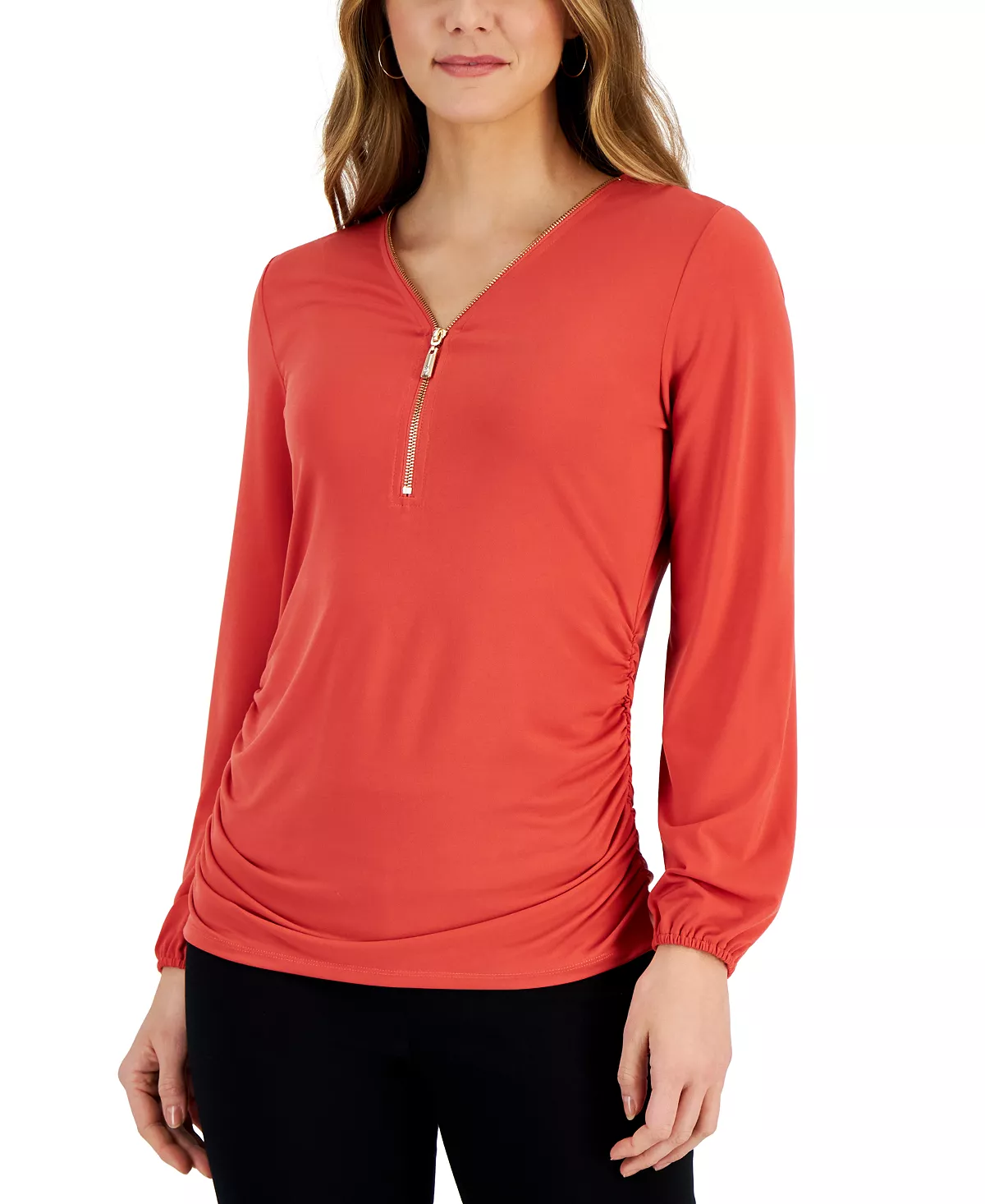 JM Collection Women's Zip-Front Ruched Top, Created For Macy's 10 JM Collection Women's Zip-Front Ruched Top, Created For Macy's - Image 10