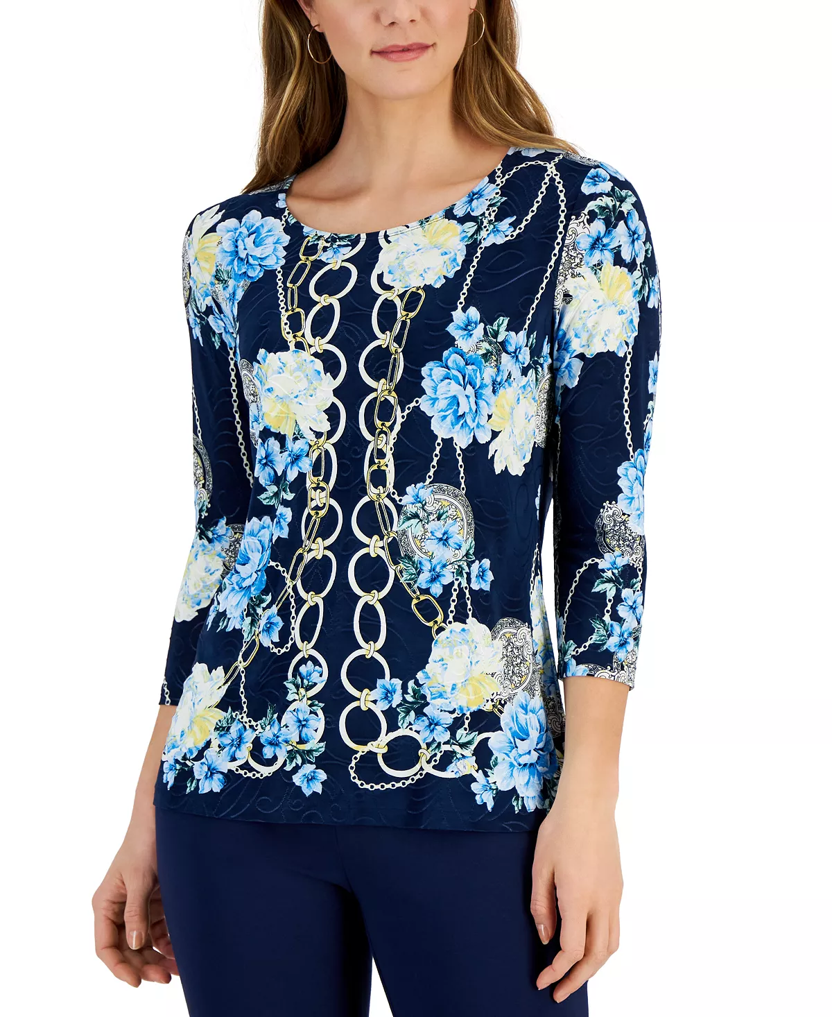 JM Collection Women's Chain Story 3/4-Sleeve Top, Created For Macy's 2 JM Collection Women's Chain Story 3/4-Sleeve Top, Created For Macy's - Image 2