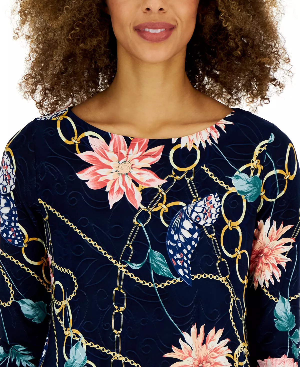 JM Collection Women's Boat-Neck 3/4-Sleeve Top, Created For Macy's 3 JM Collection Women's Boat-Neck 3/4-Sleeve Top, Created For Macy's - Image 3