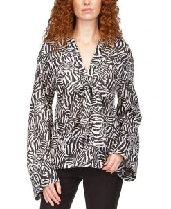 Michael Kors Women's Metallic Zebra-Print Tie Top