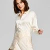 And Now This Women's Drop-Shoulder Button Down Satin Blouse