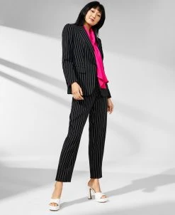Anne Klein Women's Pinstripe Notched-Collar Blazer, Tie-Neck Blouse & Pinstripe Pants