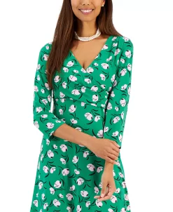 Kasper Women's Maura Printed Surplice-Neck Dress -Anne Klein Sales Store 23289580 fpx