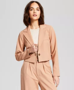And Now This Women's Cropped Single Button Notched Collar Blazer