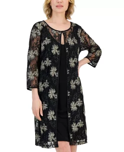 Connected Women's Mesh Elbow-Sleeve Jacket Dress 8 Connected Women's Mesh Elbow-Sleeve Jacket Dress -Anne Klein Sales Store 23305234 fpx