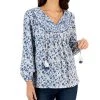 Style & Co Women's Floral Printed Tasseled Peasant Top, Created For Macy's