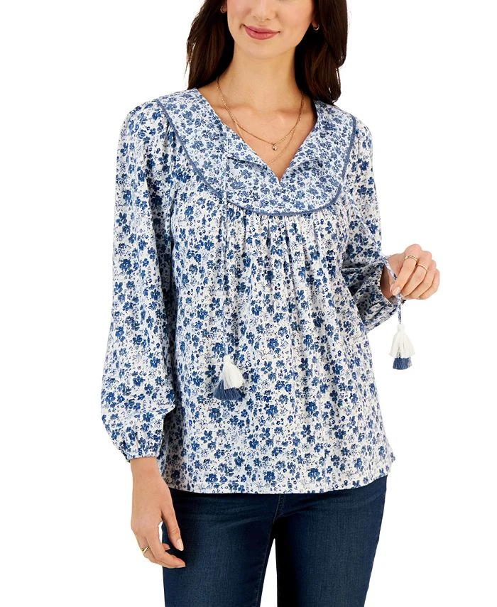 Style & Co Women's Floral Printed Tasseled Peasant Top, Created For Macy's 1 Style & Co Women's Floral Printed Tasseled Peasant Top, Created For Macy's