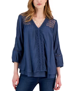 Style & Co Women's 3/4-Sleeve Embroidered Lace Top, Created For Macy's -Anne Klein Sales Store 23314024 fpx