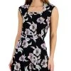 Kasper Women's Floral-Print Square-Neck Cap-Sleeve Top