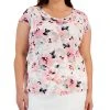 Kasper Plus Size Floral Knit Cowlneck Cap-Sleeve Top