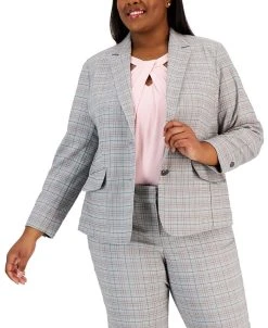 Kasper Plus Size Two-Button Plaid Blazer