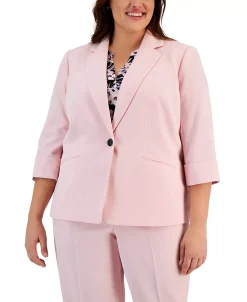 Kasper Plus Size 3/4-Sleeve Single-Button Blazer -Anne Klein Sales Store 23315018 fpx