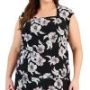 Kasper Plus Size Floral Square-Neck Cap-Sleeve Blouse