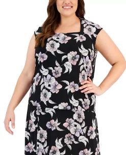 Kasper Plus Size Floral Square-Neck Cap-Sleeve Blouse -Anne Klein Sales Store 23315027 fpx