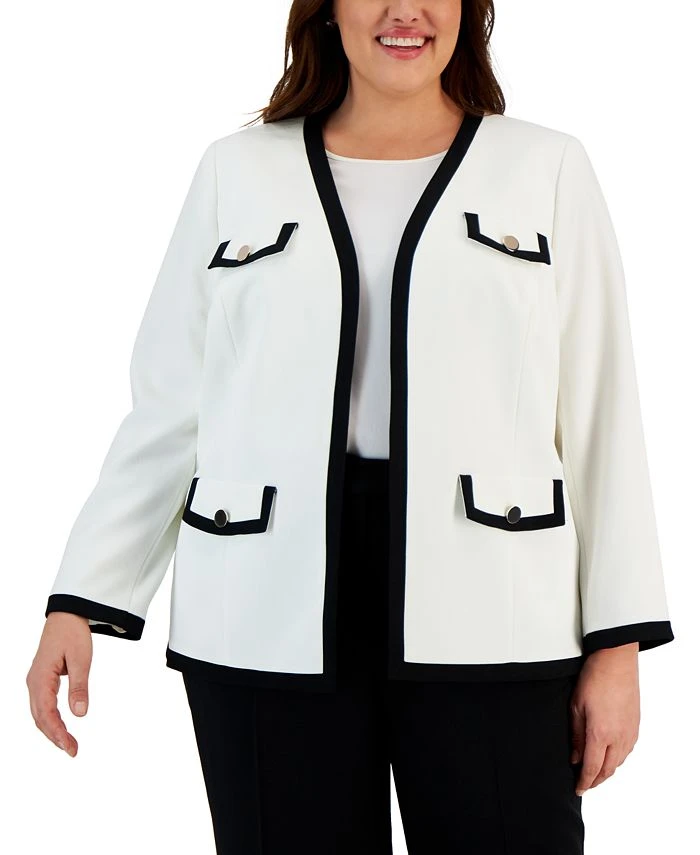 Kasper Plus Size Framed Four-Pocket Jacket 1 Kasper Plus Size Framed Four-Pocket Jacket