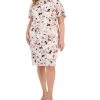 Kasper Plus Size Floral-Print Flutter-Sleeve Boat-Neck Sheath Dress