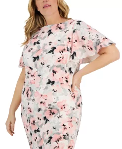 Kasper Plus Size Floral-Print Flutter-Sleeve Boat-Neck Sheath Dress -Anne Klein Sales Store 23315171 fpx