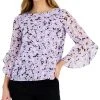Kasper Women's Floral-Print 3/4-Bell-Sleeve Blouse