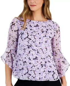 Kasper Women's Floral-Print 3/4-Bell-Sleeve Blouse -Anne Klein Sales Store 23315298 fpx