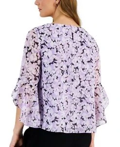 Kasper Women's Floral-Print 3/4-Bell-Sleeve Blouse -Anne Klein Sales Store 23315299 fpx