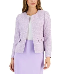 Kasper Women's Collarless Tweed Cardigan Open-Front Jacket